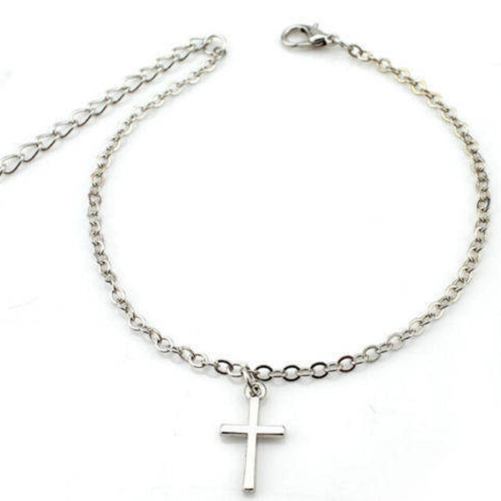New Cross Ankle Bracelet Silver Tone Dangle Anklet